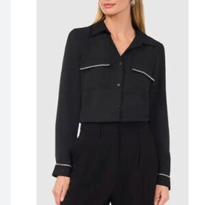 Halogen Rhinestone detail Flap-pocket Button-up Shirt Size Small